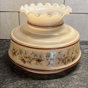 Quoizel milk glass hurricane Floral Ruffled Glass Lamp Shade with Brown Trim